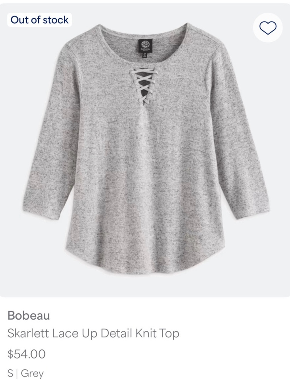 bobeau Grey Lace-Up Soft Knit Top